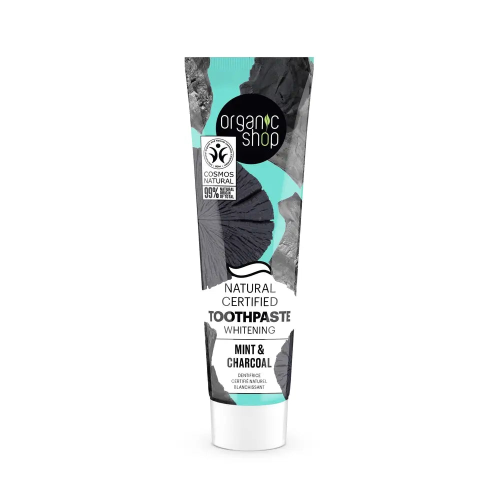 Organic Shop Os Charcoal & Mint. Dentifrice blanchissant certifié naturel, 100 g