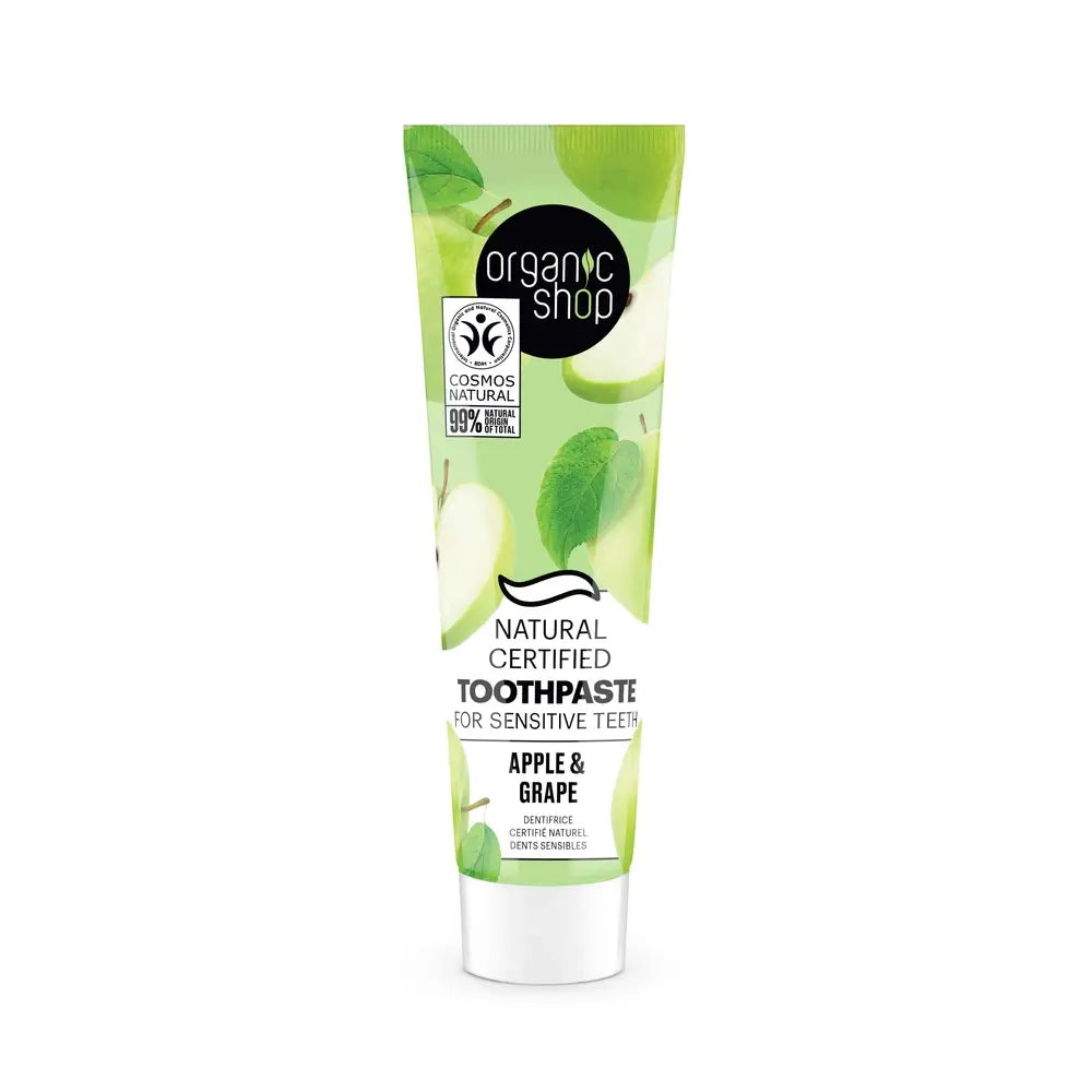 Organic Shop Os Apple & Grape. Dentifrice certifié naturel pour la sensibilité des dents, 100 g