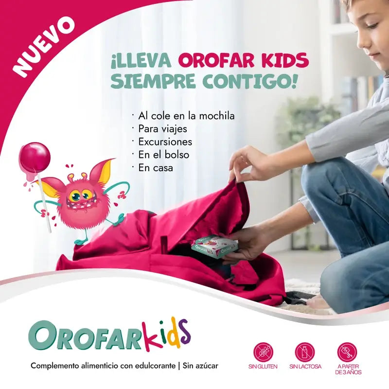Orofar Kids Sucettes sans sucre à la framboise contre les démangeaisons de la gorge, 8 sucettes