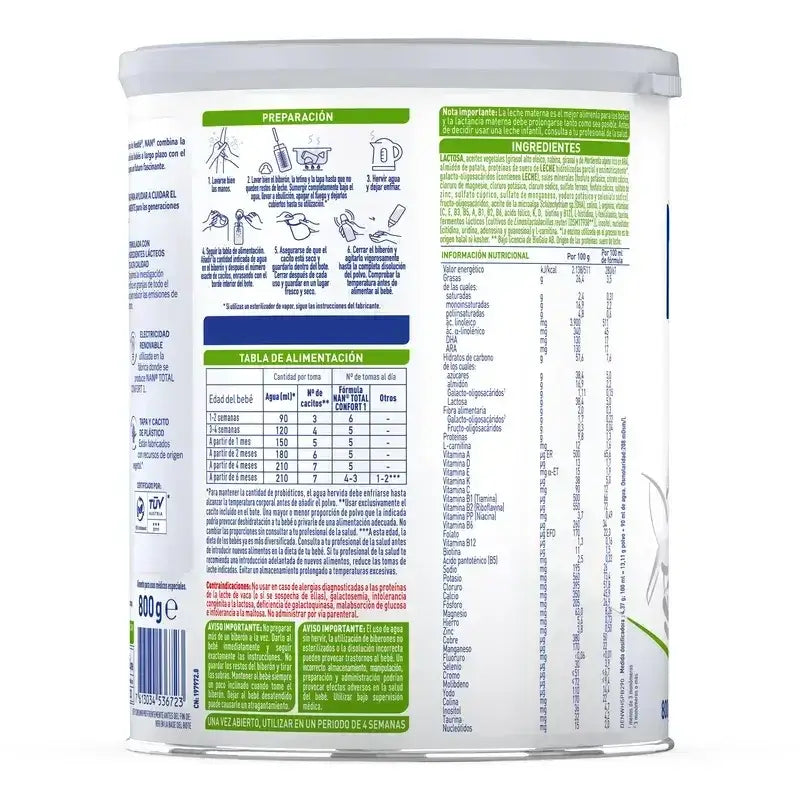 Lait infantile Nestlé Nan Total Comfort 1, paquet de 2 x 800 g