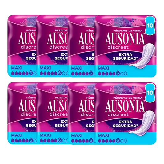 Ausonia Pack Discreet Urine Loss Pads For Women Maxi, 8 x 10 Units