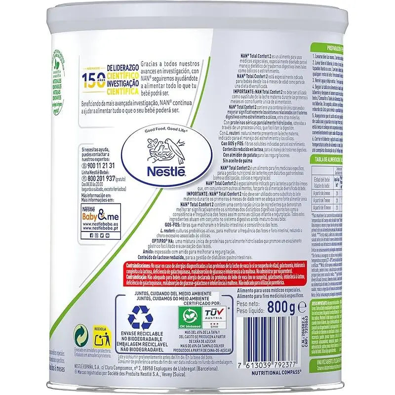 Lait infantile Nestlé Nan Total Comfort 2, paquet de 8 x 800 g
