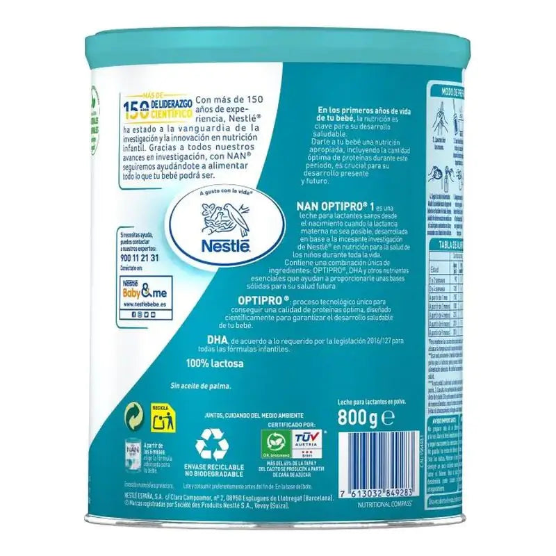 Nestlé Nan Optipro 1 Lait de démarrage, 8X800 g