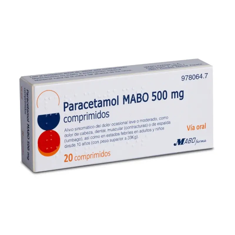Paracétamol Mabo 500 mg, 20 comprimés