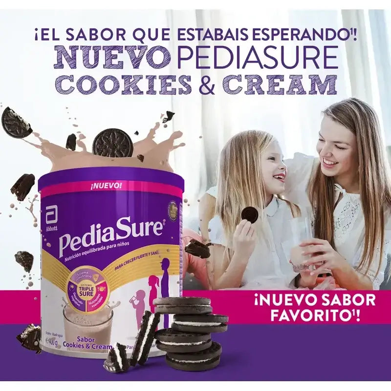 Pediasure Cookies & Cream + Boisson Chocolat Enfants, 850 gr + 4 Bouteilles Chocolat x 220 ml