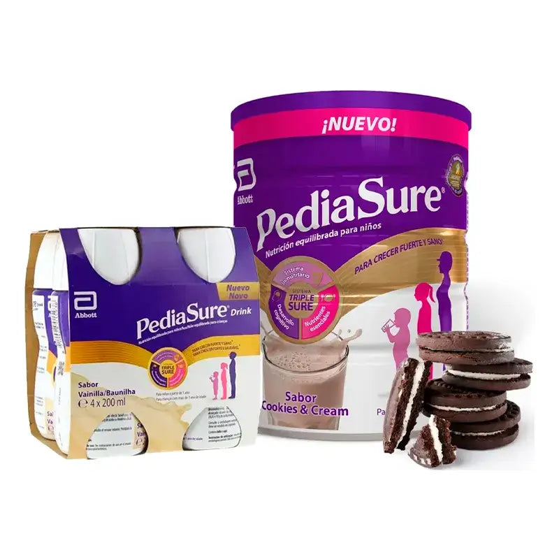 Pediasure Cookies & Cream + Drink Chocolate Kids, 850 gr + 4 Bottles Vanilla x 220 ml