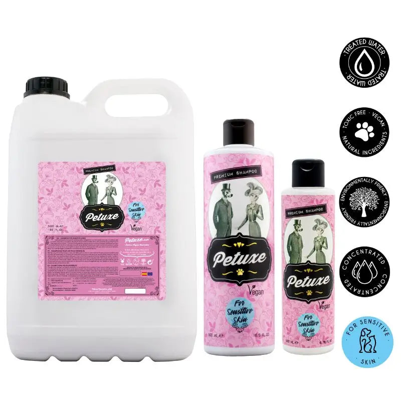 Shampooing hypoallergénique Petuxe (peau sensible). Zéro% : Sel, Sulfates, Silicones,... 5000 Ml