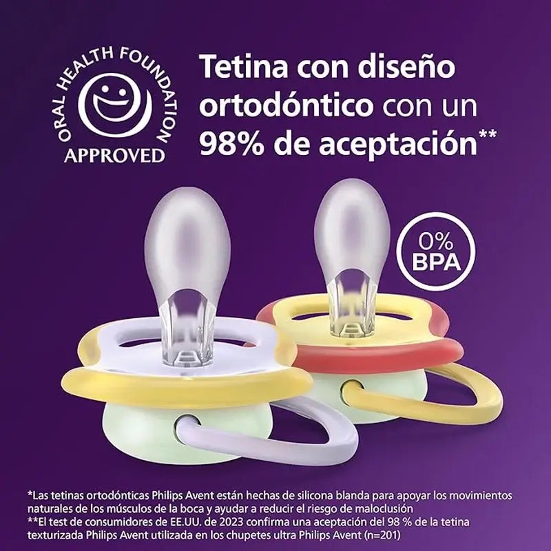 Philips Avent 2 sucettes de nuit ultra air 0-6m bébé fille