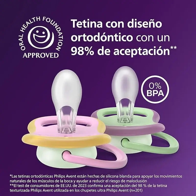 Philips Avent 2 tétines de nuit ultra air 6-18m bébé fille