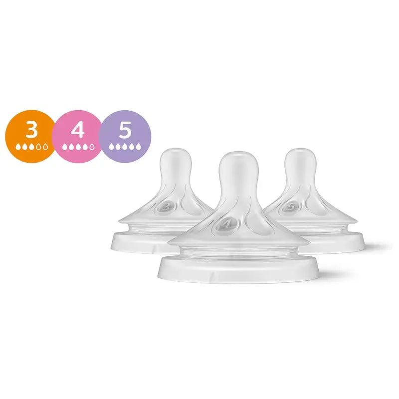 Pack de 3 tétines Philips Avent T3, T4, T5, différents débits