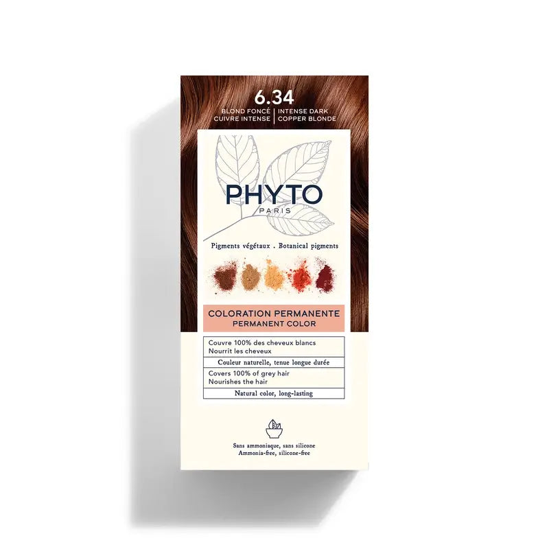 Phyto Colouring 6.34 Dark Blonde Copper - Kit de coloration permanente, 110 ml