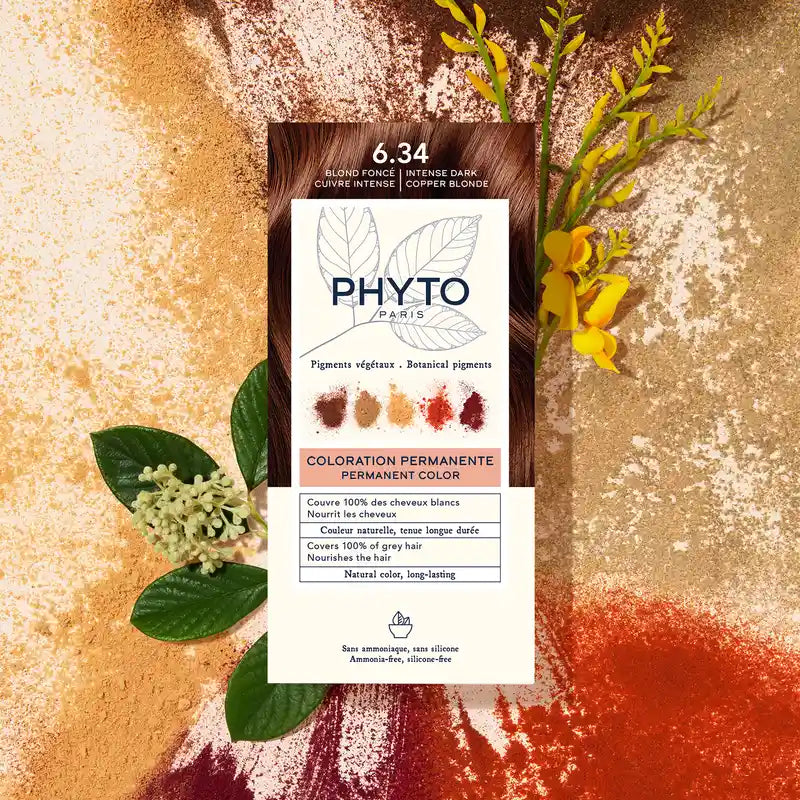Phyto Colouring 6.34 Dark Blonde Copper - Kit de coloration permanente, 110 ml