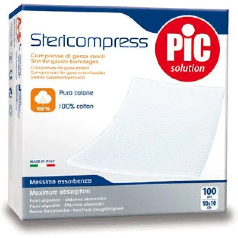 Pic Stericompress Cotton Gauze Pads 10X10 100 Uds
