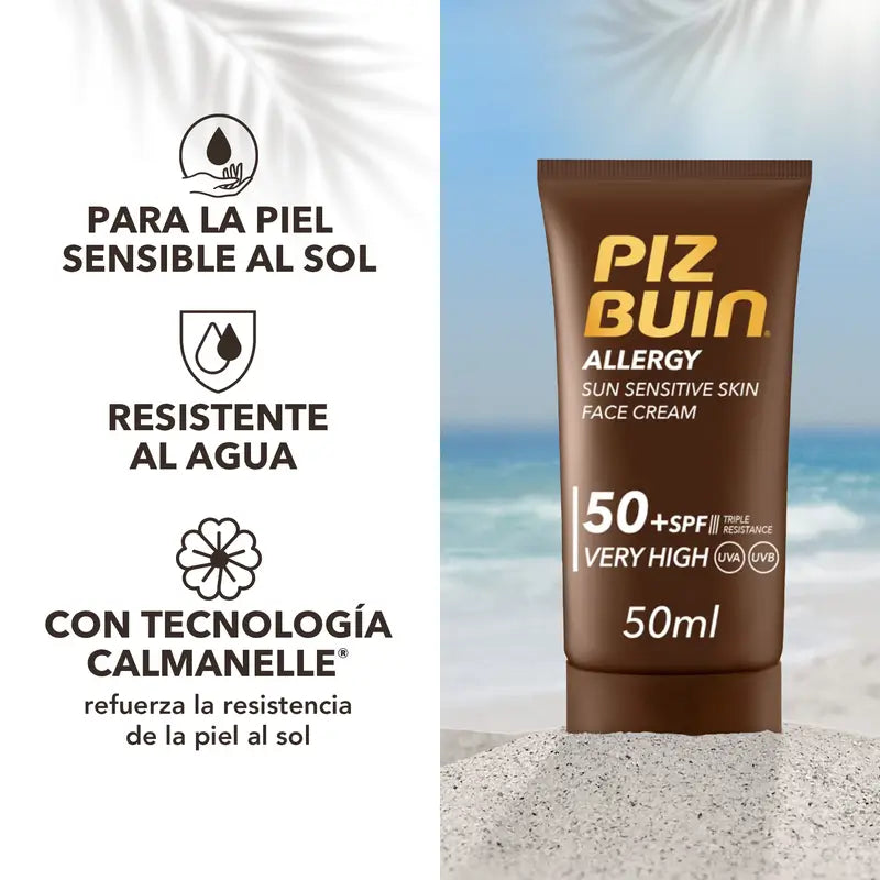 Piz Buin Allergy Facial Sunscreen SPF 50 Sensitive Skin, 50 ml