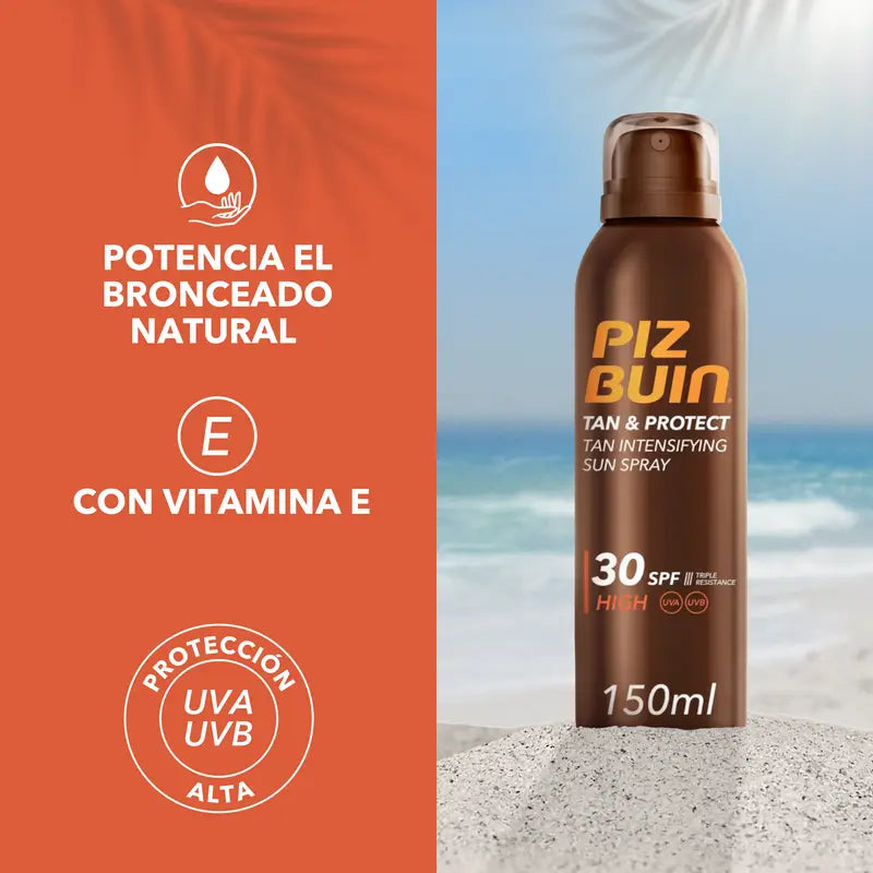 Piz Buin Tan & Protect Spray solaire intensifiant de bronzage SPF30, 150 ml