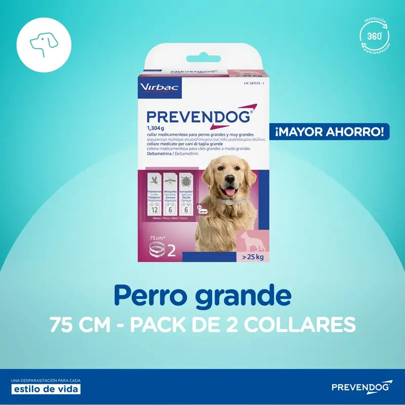 Virbac Prevendog Collier antiparasitaire 75 cm 2 unités