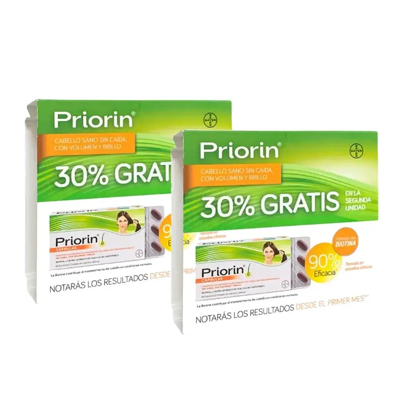 PriorIn Duplo Cheveux sains sans chute, 2 x 60 gélules, lot de 2 (240 gélules)