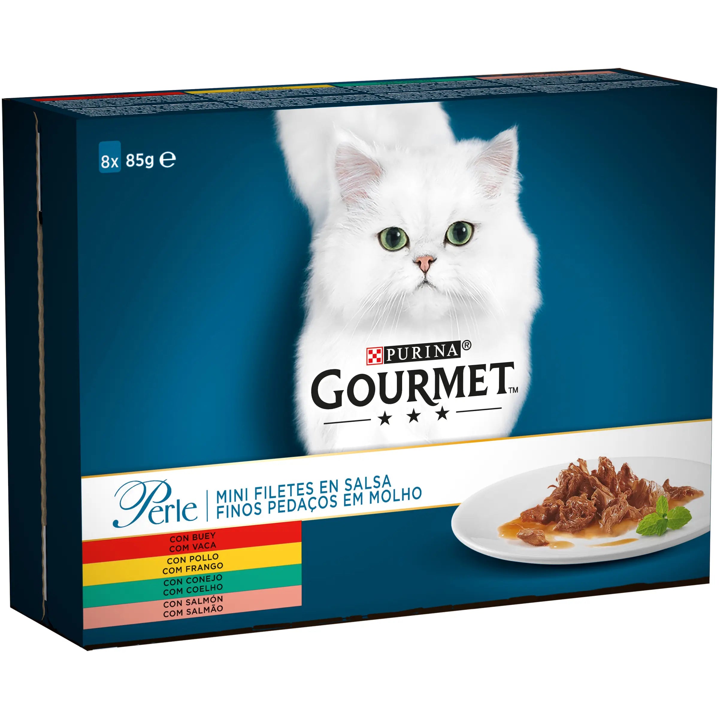 Purina Gourmet Perle Perle Laminas Chicken Box 8X85Gr, wet food for cats