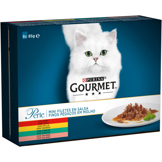 Purina Gourmet Perle Perle Laminas Chicken Box 8X85Gr, wet food for cats