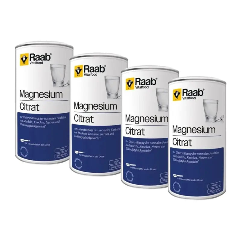 Raab Vitalfood Citrate de Magnésium en Poudre Pack 4 x 340Gr. Sg Vegan