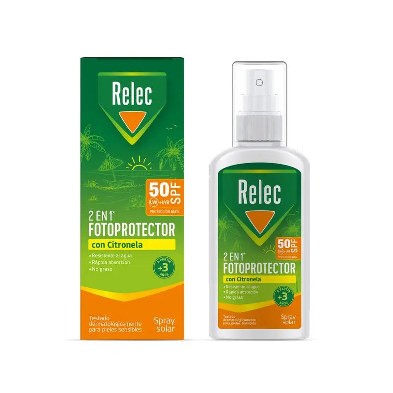 Relec 2 In 1 Sunscreen Spf50 With Citronella, 100 ml