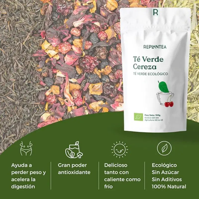 Replantea Thé vert Cerise & Hibiscus Bio, 100 g