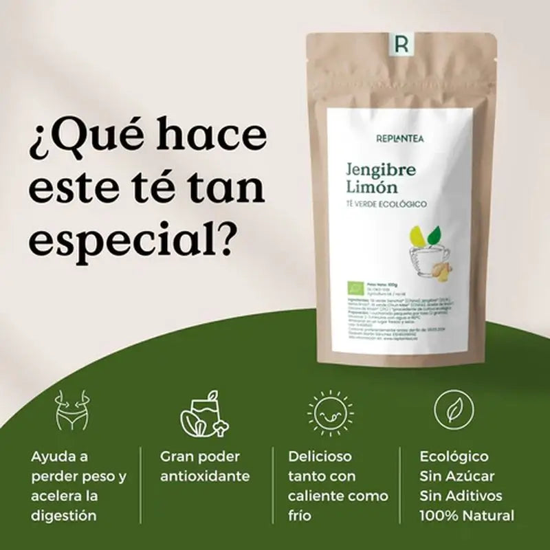 Replantea Thé vert au gingembre et au citron Bio, 100 g