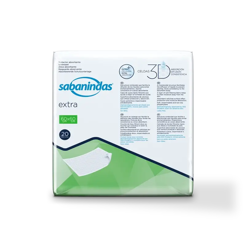 Sabanindas Tampon absorbant extra moyen 60 X 60 cm. 20 pièces