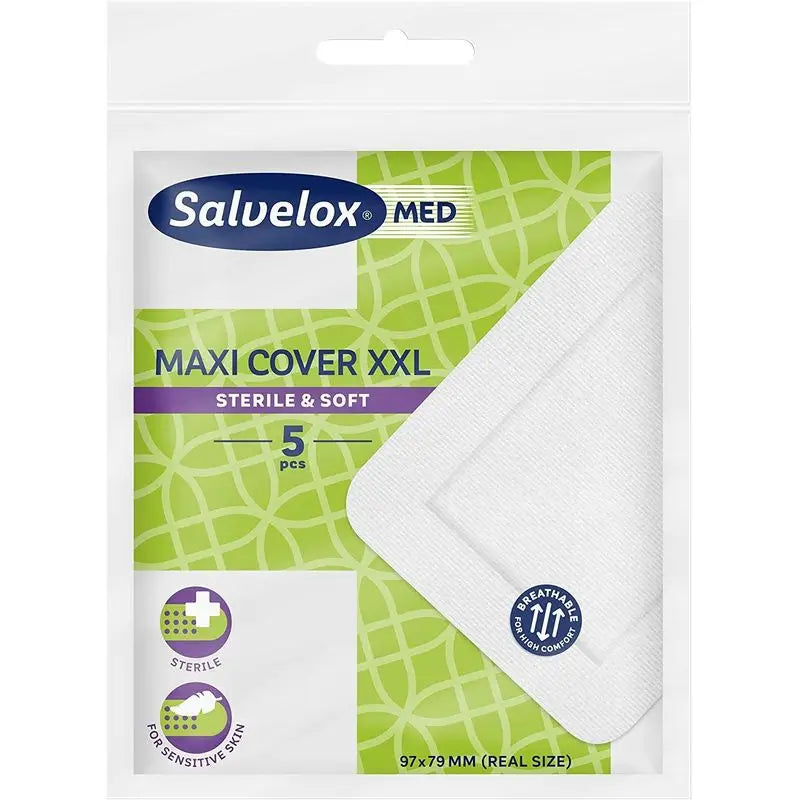 Salvelox Maxi Cover Xxl Sterile & Sensitive Skin, 5 Dressings 97X79 Mm