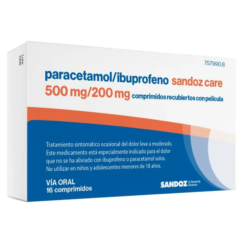 Sandoz Care Paracetamol/Ibuprofen 500 Mg/200 Mg , 16 coated tablets