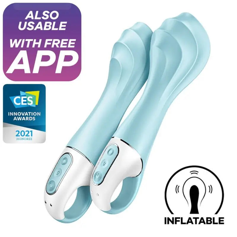 Satisfyer Connect Air Pump Vibrator 5+ Inflatable G-Spot Vibrator App - Blue
