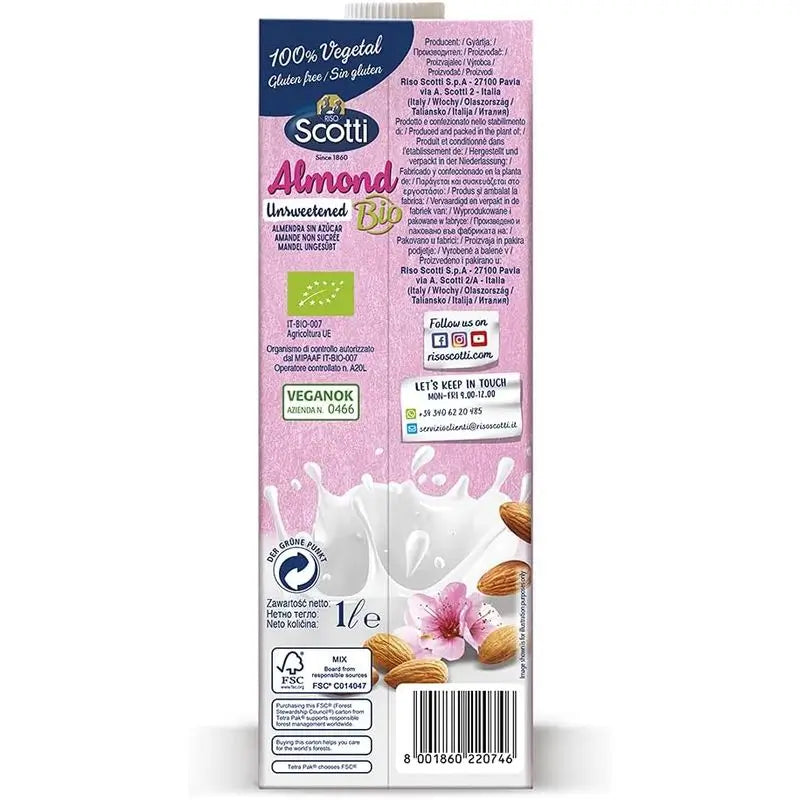 Scotti Boisson végétale non sucrée aux amandes 1L. Bio Sg