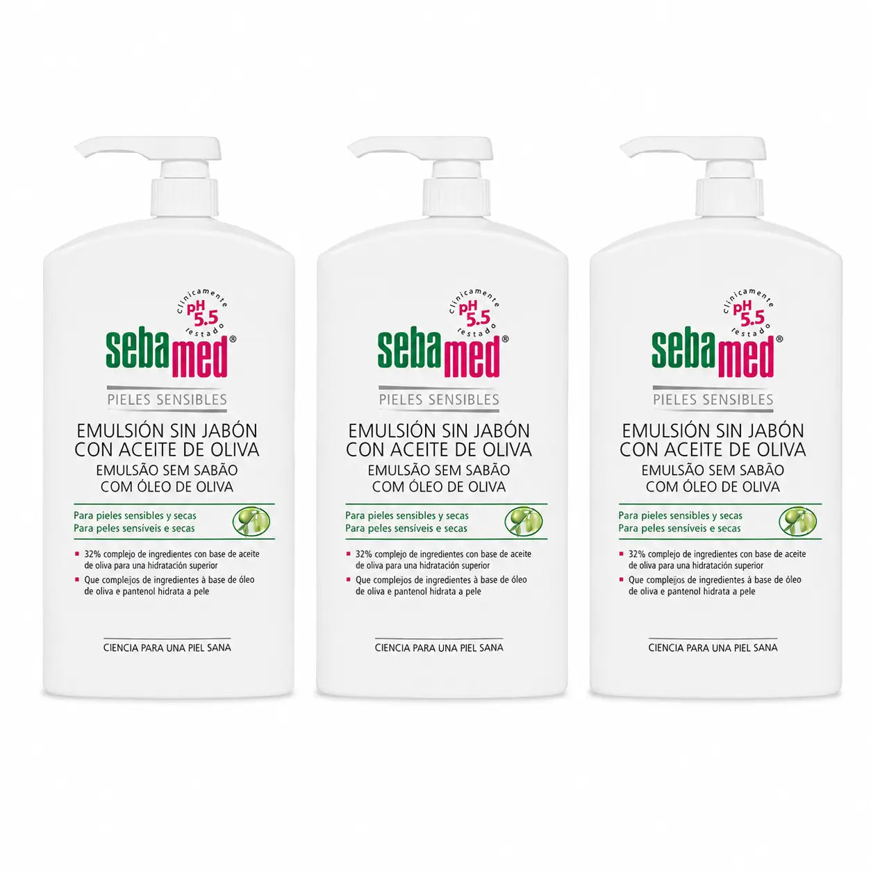 Sebamed Gel émulsion sans savon à l'huile d'olive 1000 ml, pack 3
