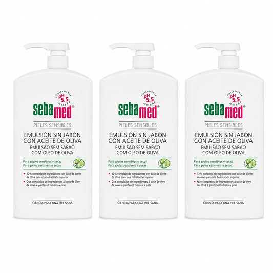 Sebamed Gel émulsion sans savon à l'huile d'olive 1000 ml, pack 3