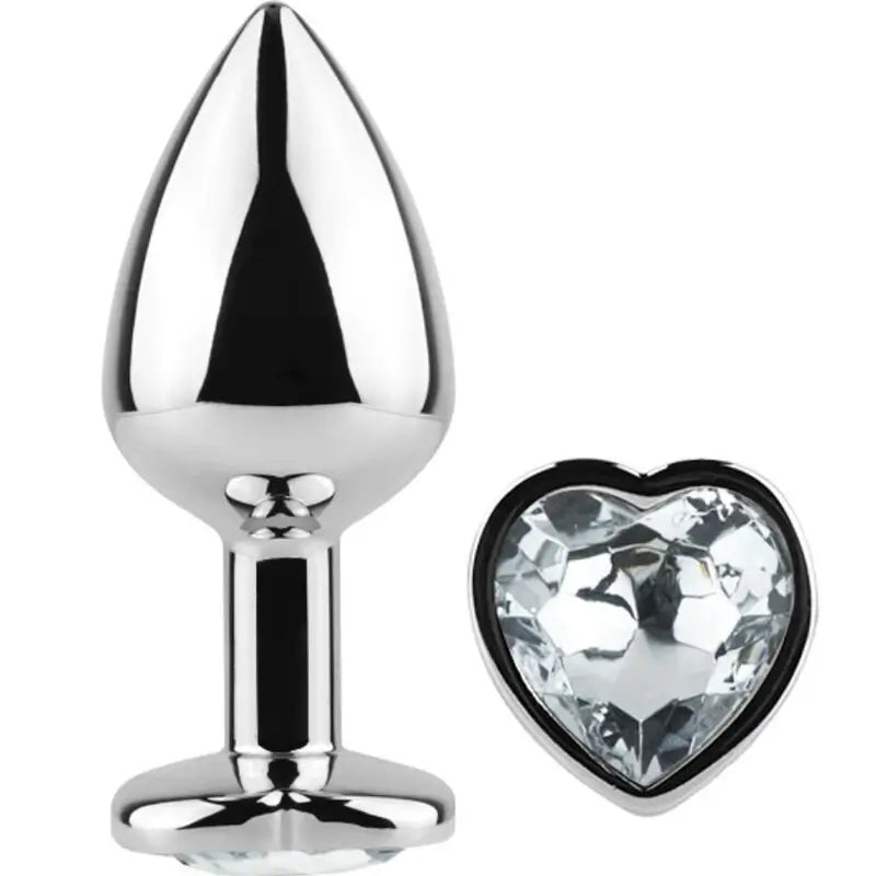 Secret Play Metal Butt Plug Transparent Heart Size S 7 Cm