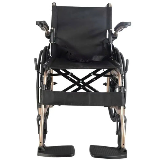 fauteuil roulant en aluminium à propulsion manuelle, accoudoirs rabattables, couleur or