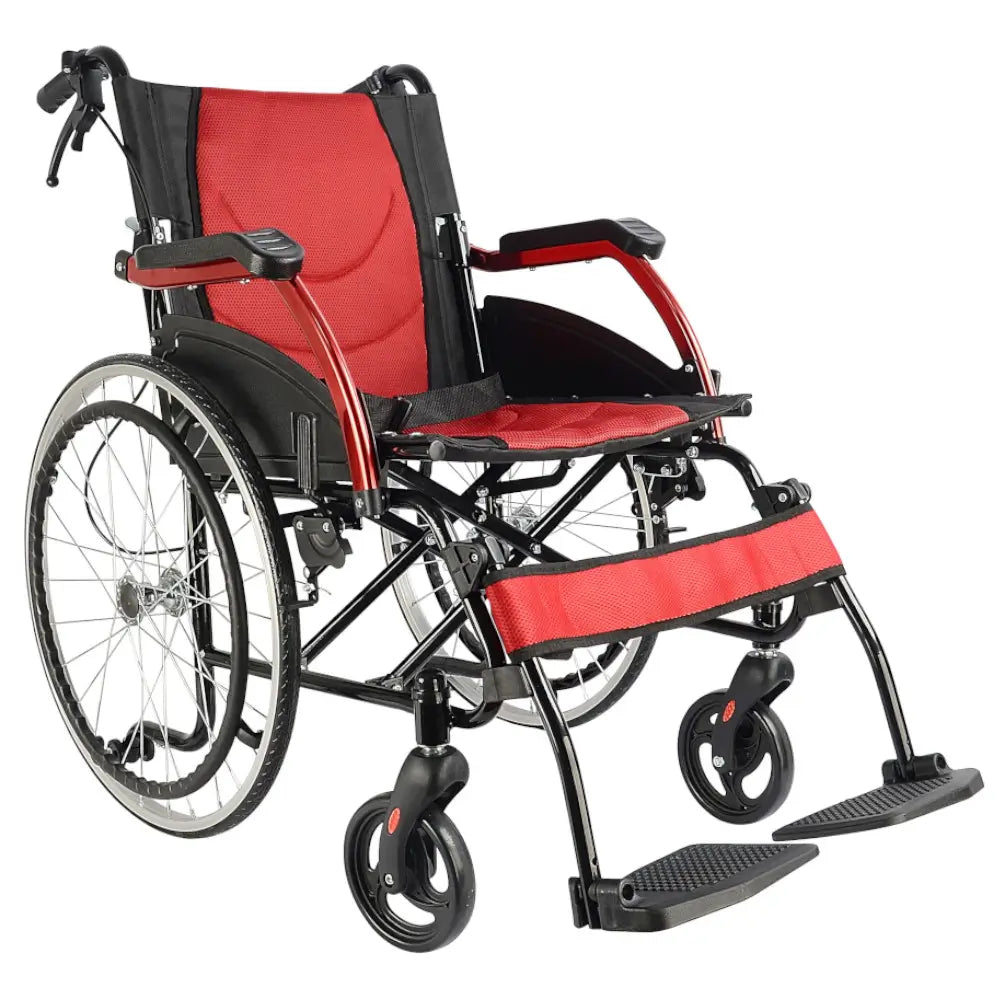 fauteuil roulant en aluminium à propulsion manuelle, rouge