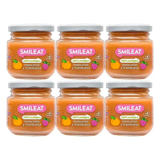 Smileat Organic Raspberry & Peach Fruit Jar, Pack 6 x 130 Gr