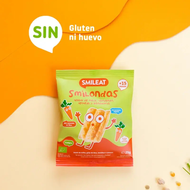 Smileat Smilondas Snack au maïs, légumes et carottes, 25 grammes