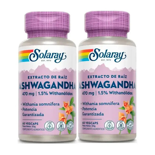 Solaray Ashwagandha 470 Mg Vegetable Pack 2 x 60 Capsules