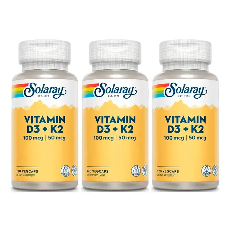 Solaray Vitamine D3 & K2 (Mk7) Pack 3 x 120 Capsules