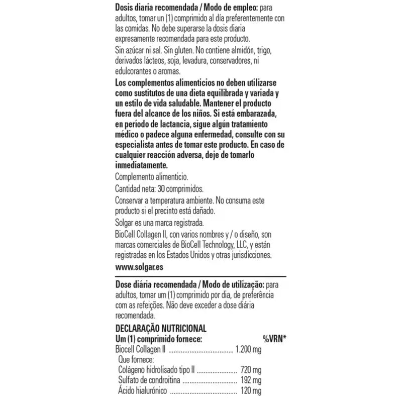 Solgar Hyaluronic Acid Complex With Collagen, 3X30 Comprimés
