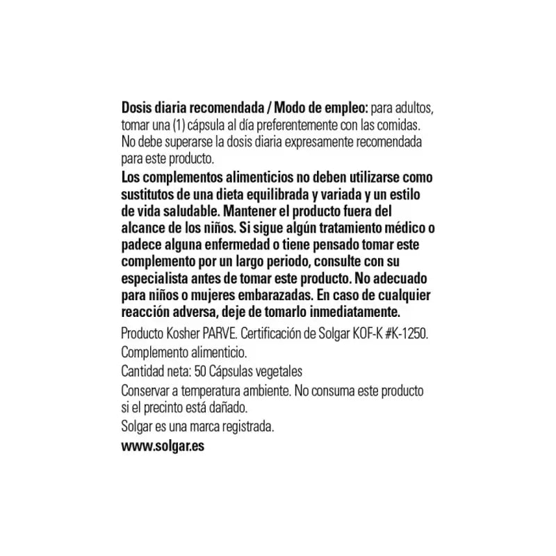 Solgar L-Tyrosine 500mg, 50 Capsules Végétales