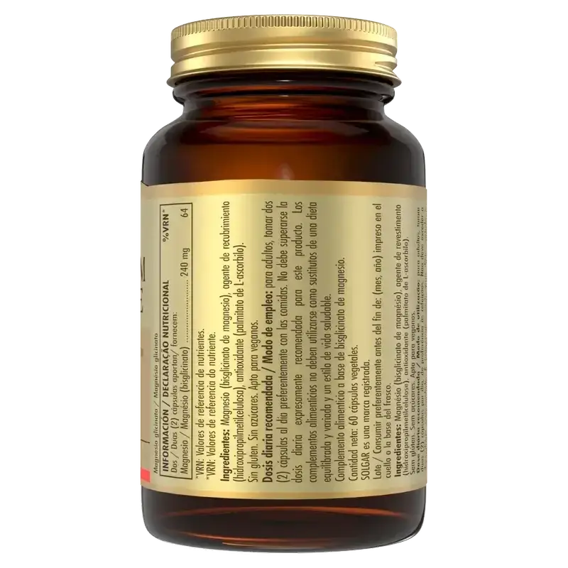 Solgar Magnesium Bisglycinate, Pack 2 x 60 Veggie Capsules