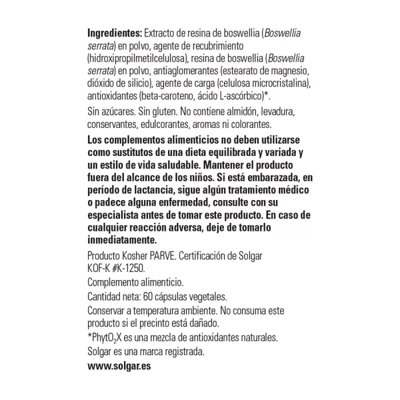 Solgar Boswellia Resin Extract, 60 gélules