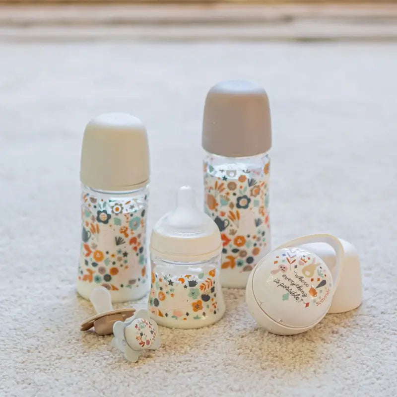 Biberon Suavinex 150 ml, débit lent (S), +0 mois, Wonderland Flowers Pink