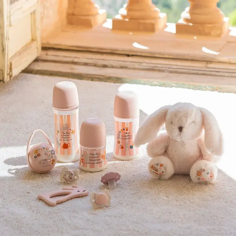 Biberon Suavinex 150 ml, débit lent (S), +0 mois, Wonderland Pink