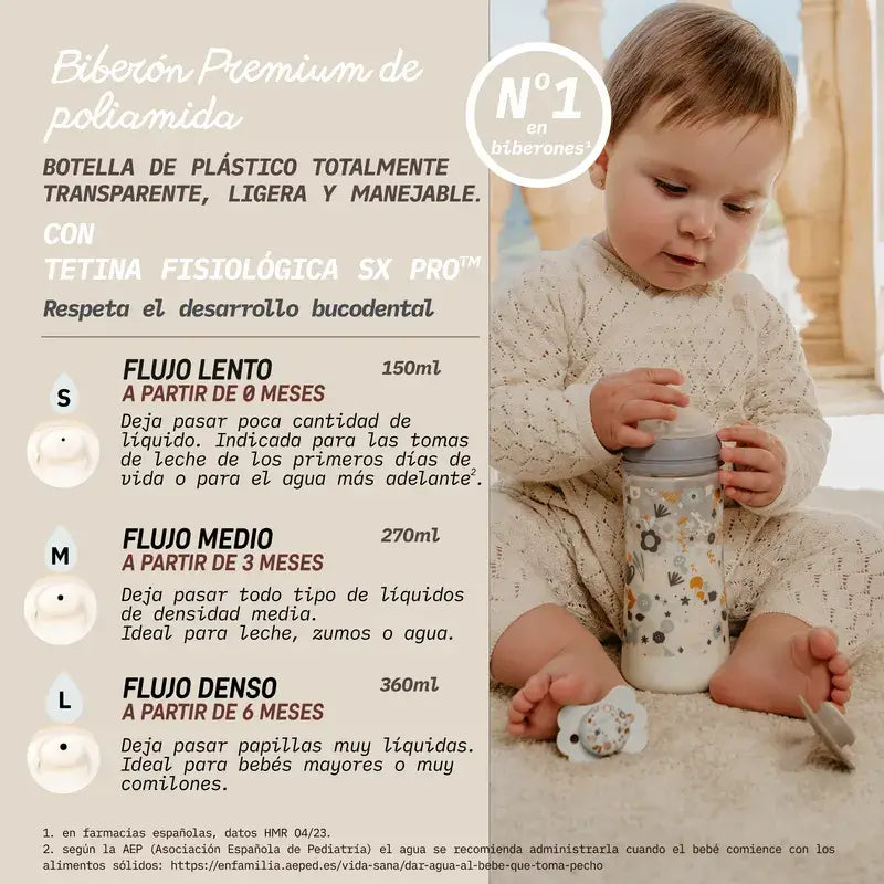 Biberon Suavinex 150 ml, débit lent (S), +0 mois, Wonderland Green
