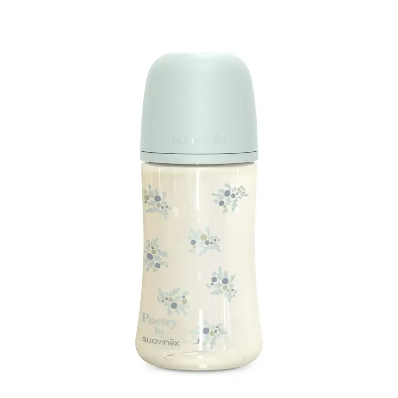 Suavinex Biberon 270 ml, débit moyen (M), +3 mois, Bleu Poésie