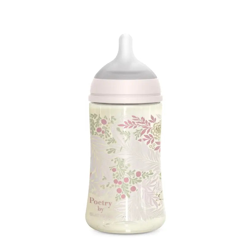 Suavinex Biberon 270 ml, débit moyen (M), +3 mois, Rose Poésie